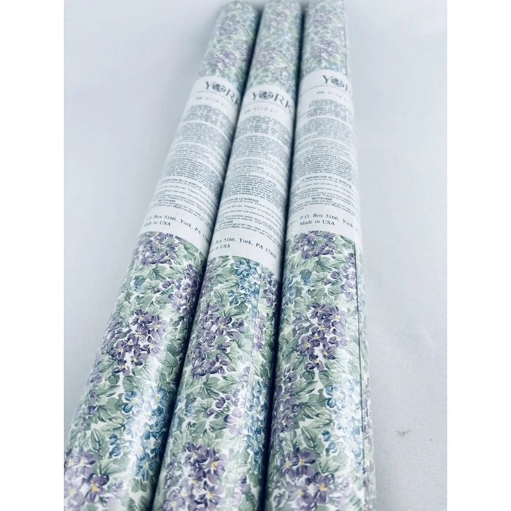 Vintage York Wallpaper WW 5117 R7 - 3 Double Rolls Beautiful Blue Purple Floral